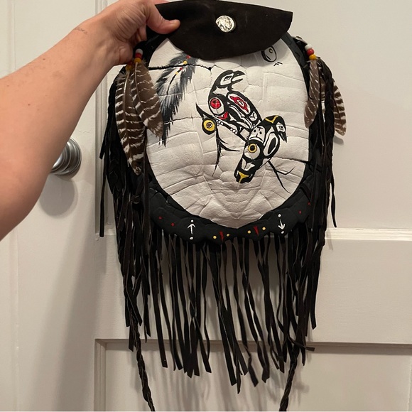 Vintage Native American Turtle Shell Suede shoulder bag purse - Picture 5 of 10